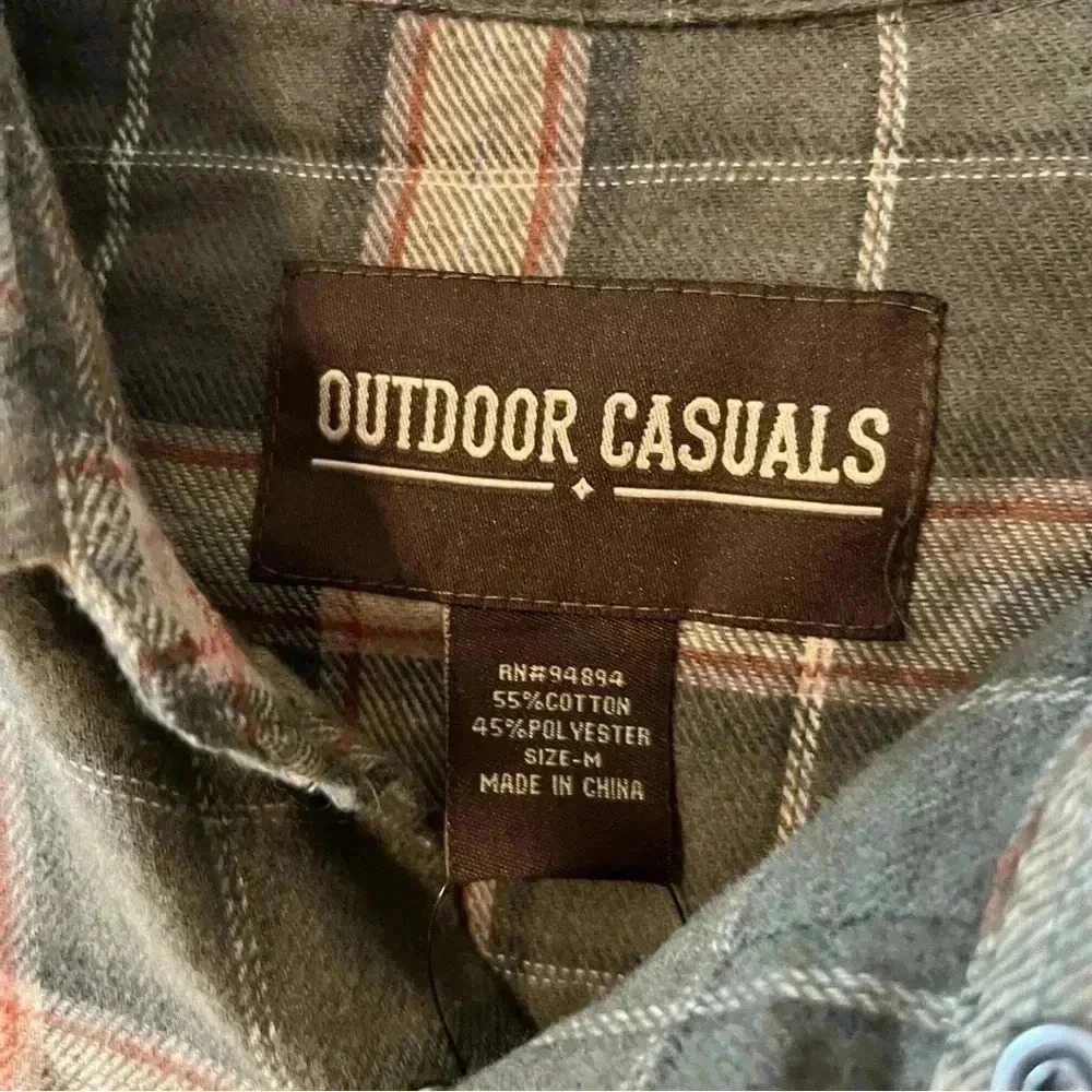 Outdoor Casuals Flannel Shirt Men's M Button-Up Green Plaid Long Sleeve NWT - Picture 3 of 6